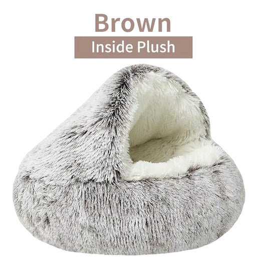 Soft Plush Pet Bed round Semi Closed Cat Bed Shell Type Pet Mattress Warm Cat Dog 2 in 1 Sleeping Nest Cave for Small Dogs